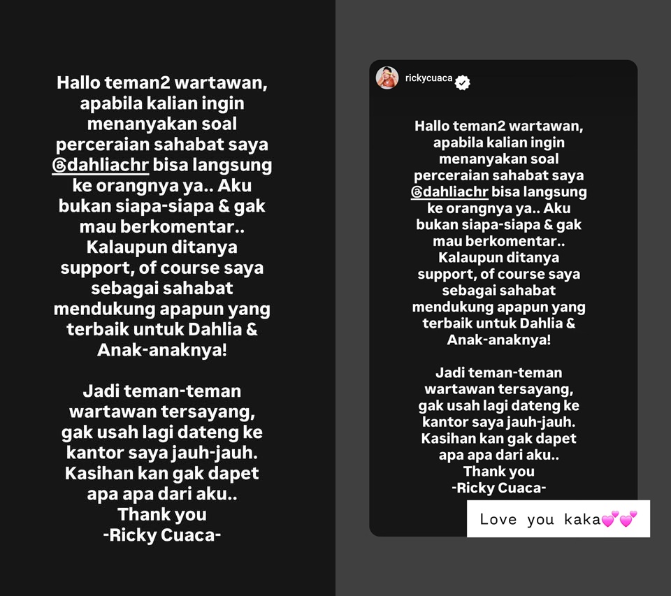 Ricky Cuaca Kena Imbas Kabar Gugatan Cerai Dahlia Poland ke Suami [Instagram]